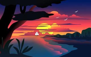 Scenic sunset landscape at the beach vector