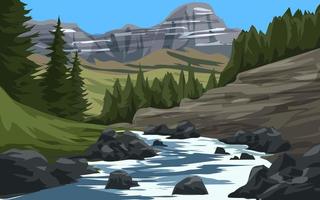 vector landscape of beautiful mountain forest with river