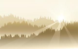 Pine forest foggy morning abstract landscape vector