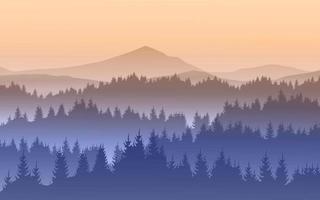 Foggy mountain forest silhouette landscape vector