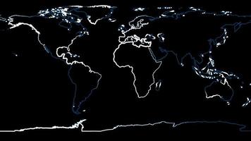 los continentes de la tierra delineados en líneas blancas animadas - bucle video