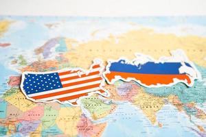 Bangkok, Thailand - February 1, 2022 Russia flag on world map background. photo