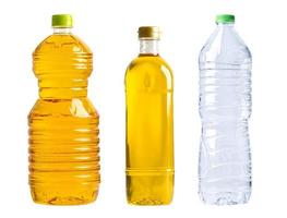 Vegetable oil and water bottle for cooking isolated on white background with clipping path. photo
