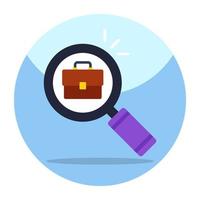 Briefcase under magnifying glass, icon of search job vector