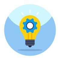Gear inside lightbulb, flat design icon of idea generation vector