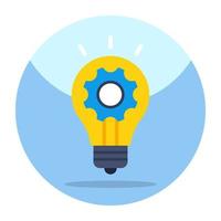 Gear inside lightbulb, flat design icon of idea generation vector