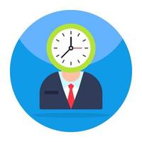 Clock on avatar head denoting concept of efficient employee vector