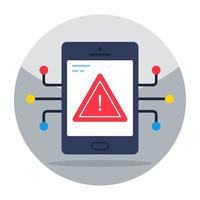 Caution sign inside phone, icon of mobile error vector