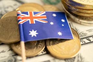 Stack of coins money with Australia flag, finance banking concept. photo