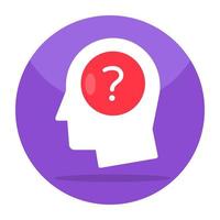Question mark inside brain, flat design icon of confused mind vector