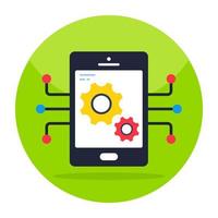 Gear inside smartphone, icon of mobile management vector
