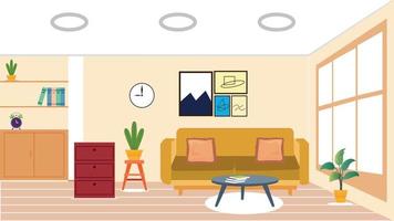 Diseño de interiores de sala de estar con muebles. vector