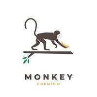 Logo illustration monkey carrying banana on the tree vector