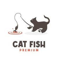 Logo illustration of a cute cat fishing vector