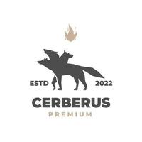 elegante logotipo de ilustración de cerberus con fuego vector