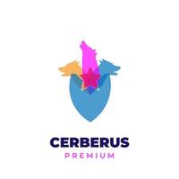 Cerberus shield illustration logo with overlapping colors vector