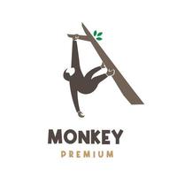 Simple illustration logo monkey hanging on a tree trunk vector