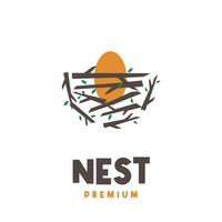 Simple bird's nest illustration logo with yellow abstract egg vector