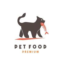 Simple illustration logo pet shop cat eating fish vector