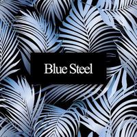 Blue steel palm leaf vector seamless pattern