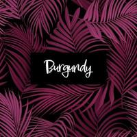 Burgundy palm leaf vector seamless pattern