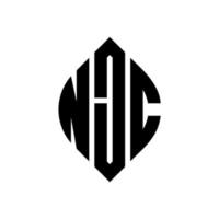 diseño de logotipo de letra de círculo njc con forma de círculo y elipse. letras de elipse njc con estilo tipográfico. las tres iniciales forman un logo circular. vector de marca de letra de monograma abstracto del emblema del círculo njc.