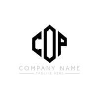 COP letter logo design with polygon shape. COP polygon and cube shape logo design. COP hexagon vector logo template white and black colors. COP monogram, business and real estate logo.