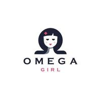 Ilustración de vector plano de plantilla de diseño de icono de logotipo de cara de chica omega