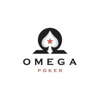 Omega symbol with poker spade shape logo icon design template flat vector illustration