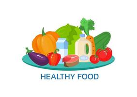 Flat design banner. Health food concept isolated on white background. Vector illustration for web design, marketing, graphic design.