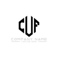 CUF letter logo design with polygon shape. CUF polygon and cube shape logo design. CUF hexagon vector logo template white and black colors. CUF monogram, business and real estate logo.