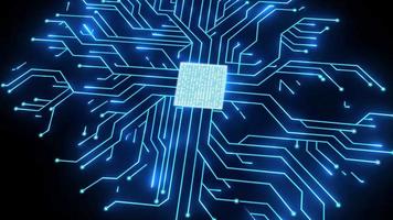 Brain circuit digital computer graphic background. AI microchip brain of robot futuristic technology. video
