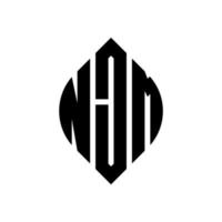 Diseño de logotipo de letra circular njm con forma de círculo y elipse. njm letras elipses con estilo tipográfico. las tres iniciales forman un logo circular. njm círculo emblema resumen monograma letra marca vector. vector