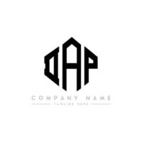DAP letter logo design with polygon shape. DAP polygon and cube shape logo design. DAP hexagon vector logo template white and black colors. DAP monogram, business and real estate logo.