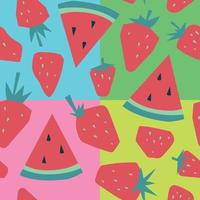 Summer fruits and berries. Watermelon, strawberry. Seamless pattern. Vector image.