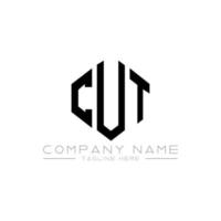 CUT letter logo design with polygon shape. CUT polygon and cube shape logo design. CUT hexagon vector logo template white and black colors. CUT monogram, business and real estate logo.