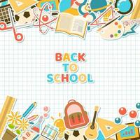 Back to school background with school element stickers on grid paper vector