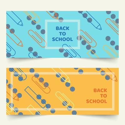 Back to school banners with simplified line of pencils and paper clips on plain background