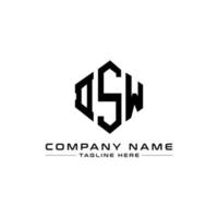 DSW letter logo design with polygon shape. DSW polygon and cube shape logo design. DSW hexagon vector logo template white and black colors. DSW monogram, business and real estate logo.