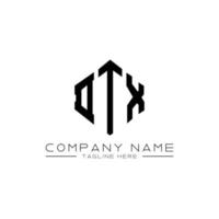 DTX letter logo design with polygon shape. DTX polygon and cube shape logo design. DTX hexagon vector logo template white and black colors. DTX monogram, business and real estate logo.