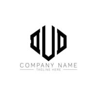 DUD letter logo design with polygon shape. DUD polygon and cube shape logo design. DUD hexagon vector logo template white and black colors. DUD monogram, business and real estate logo.