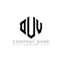 DUV letter logo design with polygon shape. DUV polygon and cube shape logo design. DUV hexagon vector logo template white and black colors. DUV monogram, business and real estate logo.
