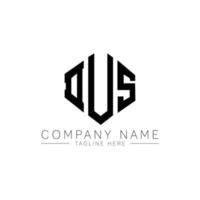 DUS letter logo design with polygon shape. DUS polygon and cube shape logo design. DUS hexagon vector logo template white and black colors. DUS monogram, business and real estate logo.