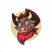 Cute Smiling Bull Cowboy Cartoon Character vector