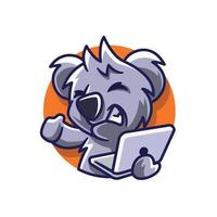 Techy Drop Bear Holding Laptop Logo Template vector