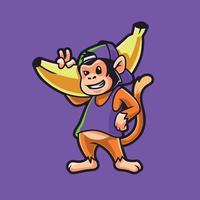 mascota fresca de la historieta del mono del plátano vector