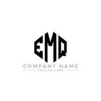 EMQ letter logo design with polygon shape. EMQ polygon and cube shape logo design. EMQ hexagon vector logo template white and black colors. EMQ monogram, business and real estate logo.