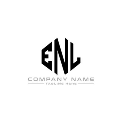 ENL letter logo design with polygon shape. ENL polygon and cube shape logo design. ENL hexagon vector logo template white and black colors. ENL monogram, business and real estate logo.