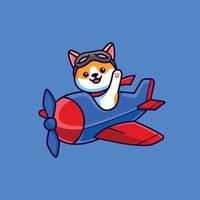 Cute Corgi Dog Cartoon Flying Plane vector