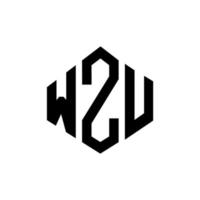 WZU letter logo design with polygon shape. WZU polygon and cube shape logo design. WZU hexagon vector logo template white and black colors. WZU monogram, business and real estate logo.